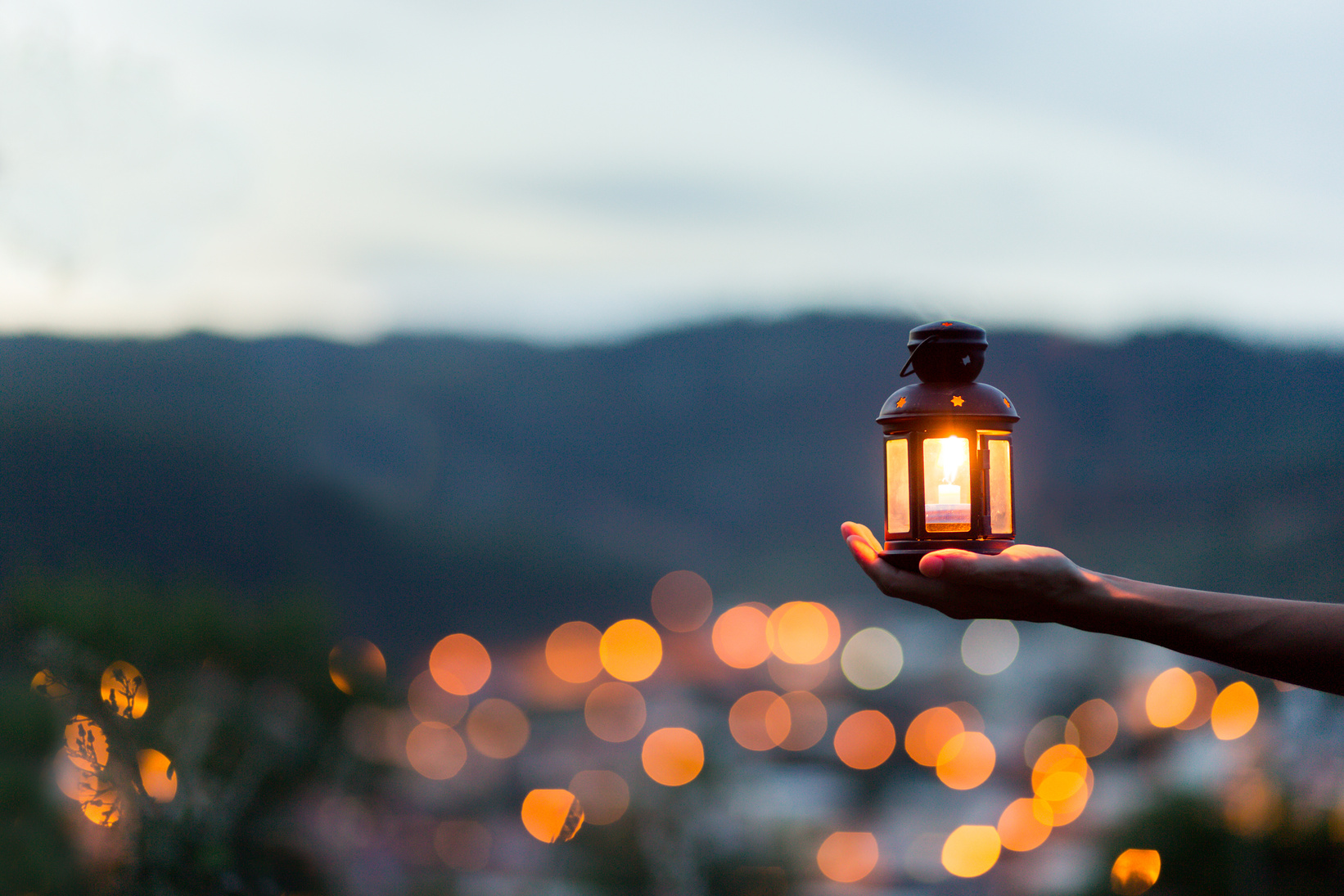 Moroccan lantern lit